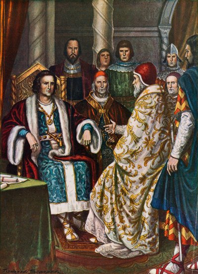 König Pippin, König der Franken, spricht mit Papst Stephan II., 754 von Tancredi Scarpelli